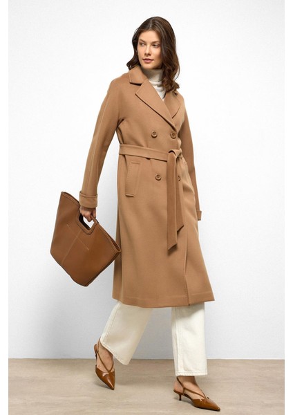 Yarasa Kol Punto Dikiş Detaylı Kaşmir Kaban Kamel 3101 fırsatları