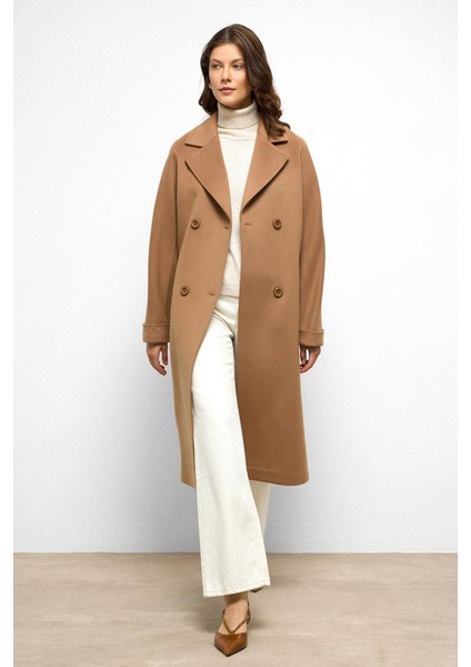 Yarasa Kol Punto Dikiş Detaylı Kaşmir Kaban Kamel 3101 indirimleri