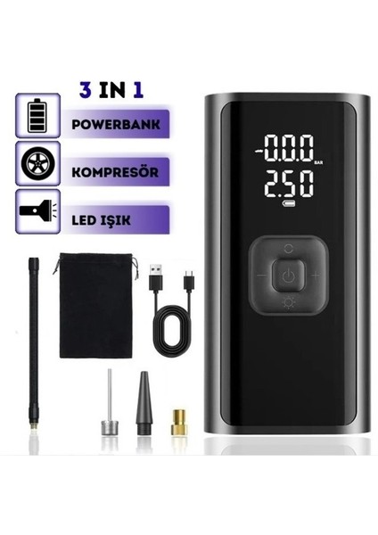 4500MAH Auhma Şarjlı LED Işıklı 150PSI LCD Ekranlı 78W Araç Bisiklet Motor Top Vs Şişirme Kompresörü