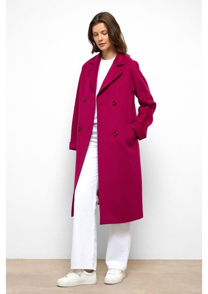 Yarasa Kol Punto Dikiş Detaylı Kaşmir Kaban Fuşya 3101