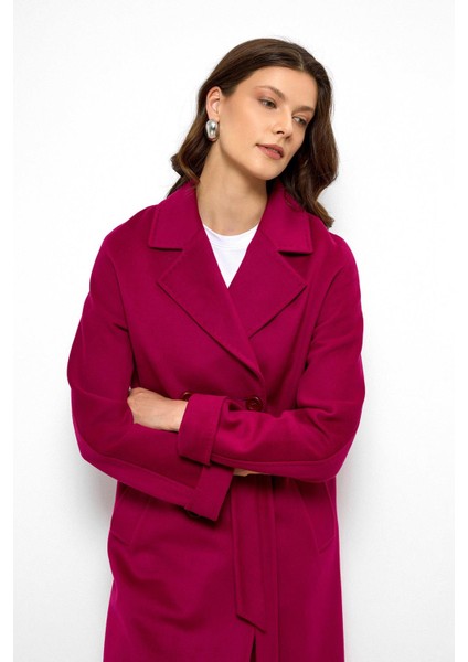 Yarasa Kol Punto Dikiş Detaylı Kaşmir Kaban Fuşya 3101 modelleri