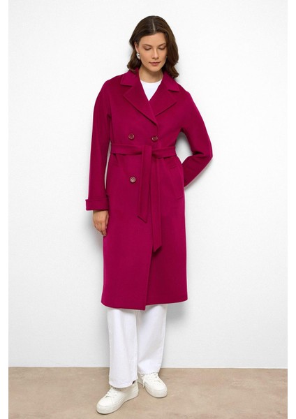 Yarasa Kol Punto Dikiş Detaylı Kaşmir Kaban Fuşya 3101 fırsatları