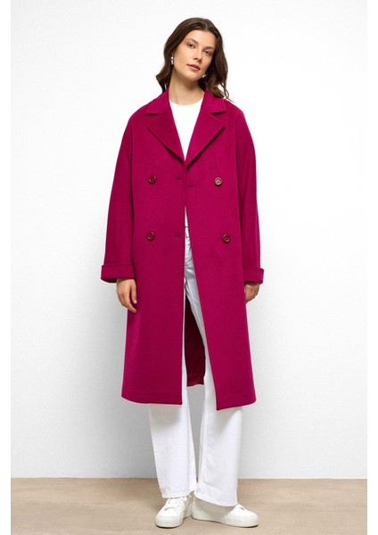 Yarasa Kol Punto Dikiş Detaylı Kaşmir Kaban Fuşya 3101 indirimleri