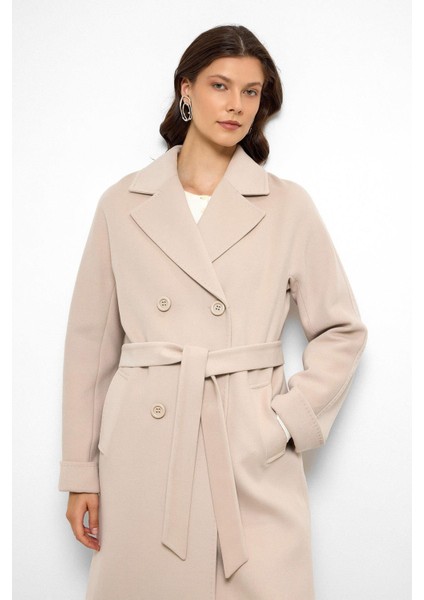 Yarasa Kol Punto Dikiş Detaylı Kaşmir Kaban Açık Bej 3101 modelleri