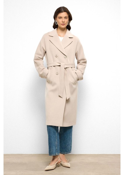 Yarasa Kol Punto Dikiş Detaylı Kaşmir Kaban Açık Bej 3101 fırsatları