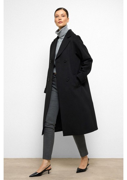 Yarasa Kol Punto Dikiş Detaylı Kaşmir Kaban Siyah 3101 fiyatları