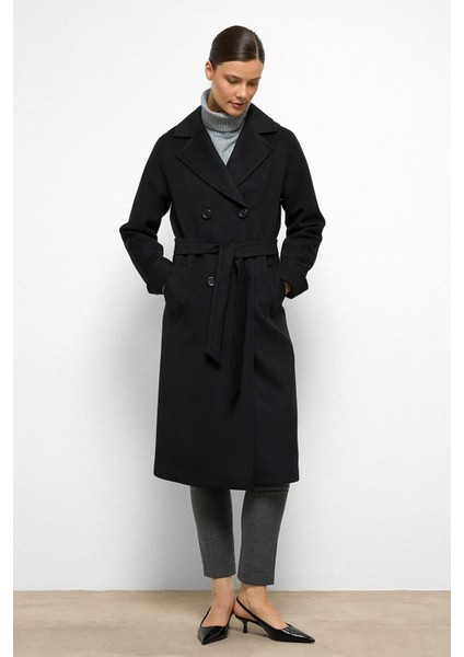 Yarasa Kol Punto Dikiş Detaylı Kaşmir Kaban Siyah 3101 indirimleri