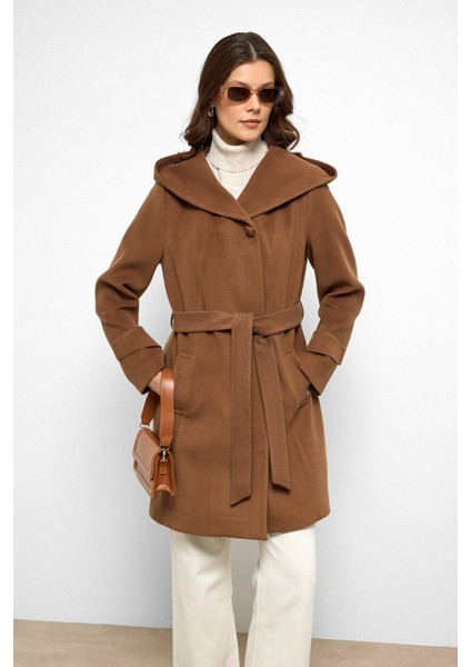 Kapüşonlu Punto Dikiş Detaylı Kaban Taba 3102 fiyatları