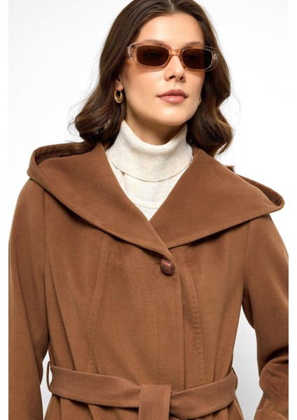 Kapüşonlu Punto Dikiş Detaylı Kaban Taba 3102 indirimleri