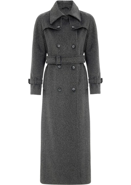 Reglan Kol Pelerin Detaylı Uzun Moher Kaban Antrasit 3144