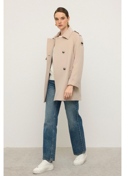 Reglan Kol Apolet ve Pelerin Detaylı Kaşmir Kaban Açık Bej 3131 modelleri