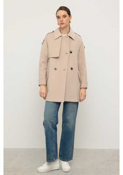 Reglan Kol Apolet ve Pelerin Detaylı Kaşmir Kaban Açık Bej 3131 fırsatları