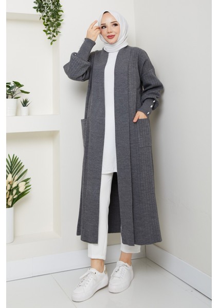Kadın Kolu Düğmeli Şal Yaka Çelik Örgü Triko Hırka -PMK448 modelleri