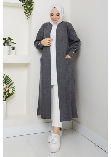 Kadın Kolu Düğmeli Şal Yaka Çelik Örgü Triko Hırka -PMK448 fırsatları