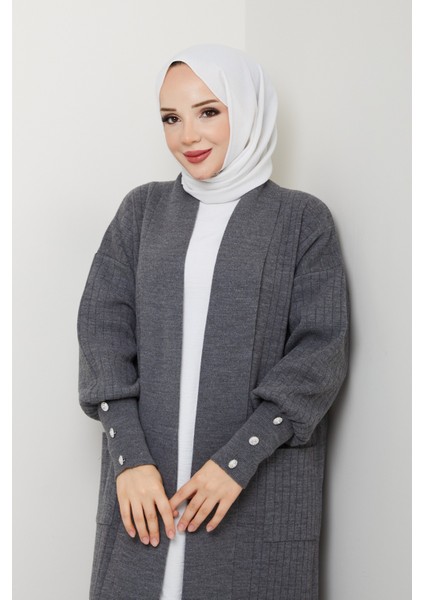 Kadın Kolu Düğmeli Şal Yaka Çelik Örgü Triko Hırka -PMK448 indirimleri