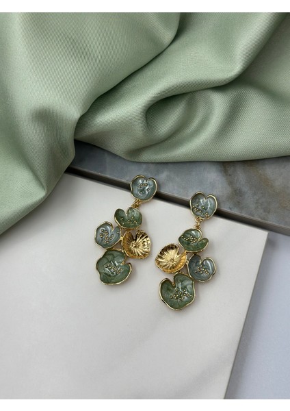 Yeşil Mineli Çiçek Konseptli Tasarım Sallantılı Çelik Küpe fiyatları