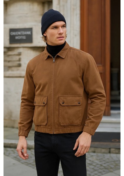 Erkek Fermuarlı Basic Cepli Kahve Bol Kot Ceket fiyatları