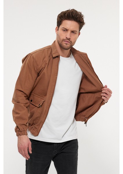 Erkek Fermuarlı Basic Cepli Kahve Bol Kot Ceket fırsatları