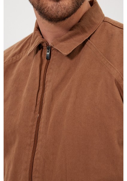 Erkek Fermuarlı Basic Cepli Kahve Bol Kot Ceket indirimleri