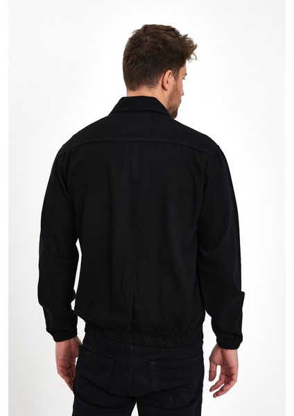 Erkek Fermuarlı Basic Cepli Siyah Bol Kot Ceket modelleri