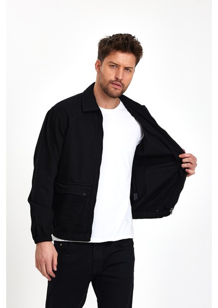 Erkek Fermuarlı Basic Cepli Siyah Bol Kot Ceket fırsatları