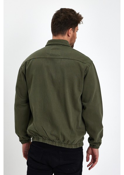 Erkek Fermuarlı Basic Cepli Haki Bol Kot Ceket modelleri