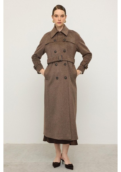 Reglan Kol Pelerin Detaylı Uzun Moher Kaban Latte 3144 modelleri