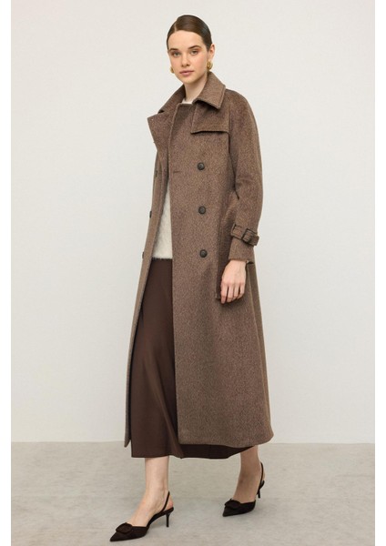 Reglan Kol Pelerin Detaylı Uzun Moher Kaban Latte 3144 fırsatları