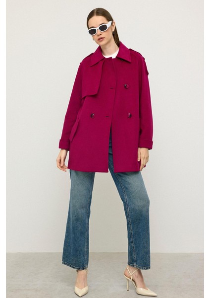 Reglan Kol Apolet ve Pelerin Detaylı Kaşmir Kaban Fuşya 3131