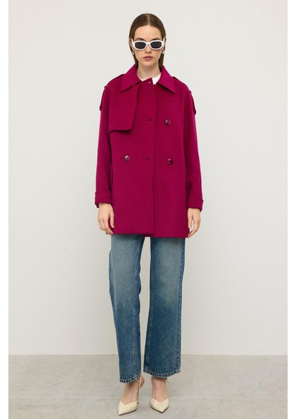 Reglan Kol Apolet ve Pelerin Detaylı Kaşmir Kaban Fuşya 3131 fiyatları
