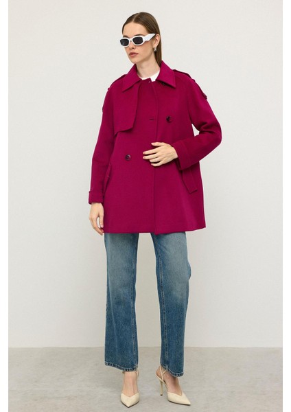 Reglan Kol Apolet ve Pelerin Detaylı Kaşmir Kaban Fuşya 3131 fırsatları
