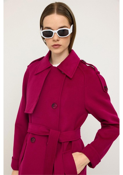 Reglan Kol Apolet ve Pelerin Detaylı Kaşmir Kaban Fuşya 3131 indirimleri