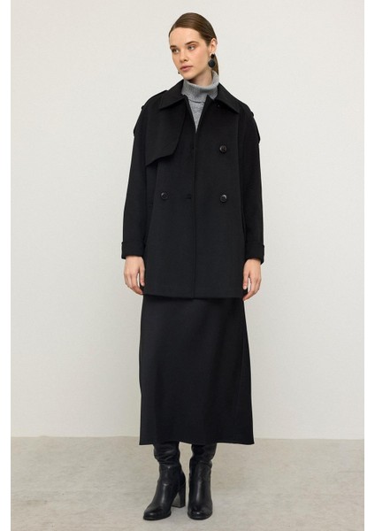 Reglan Kol Apolet ve Pelerin Detaylı Kaşmir Kaban Siyah 3131 fiyatları