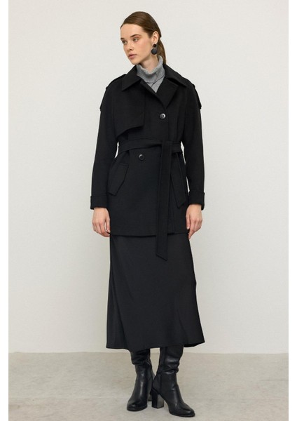 Reglan Kol Apolet ve Pelerin Detaylı Kaşmir Kaban Siyah 3131 indirimleri