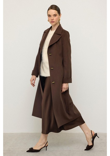 Balıksırtı Jakar Desenli Belden Bağlamalı Limited Edition Kaban Kahve 3136 modelleri