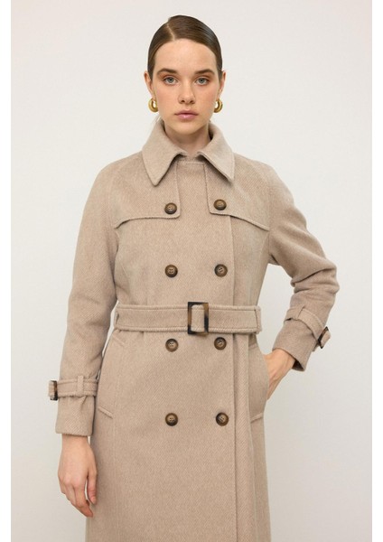 Reglan Kol Pelerin Detaylı Uzun Moher Kaban Kum 3144 modelleri