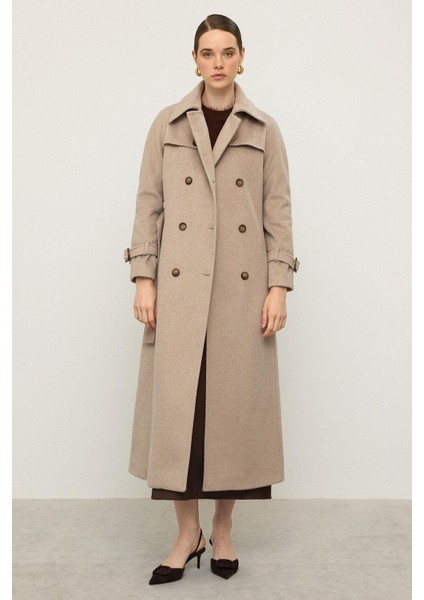 Reglan Kol Pelerin Detaylı Uzun Moher Kaban Kum 3144 fırsatları