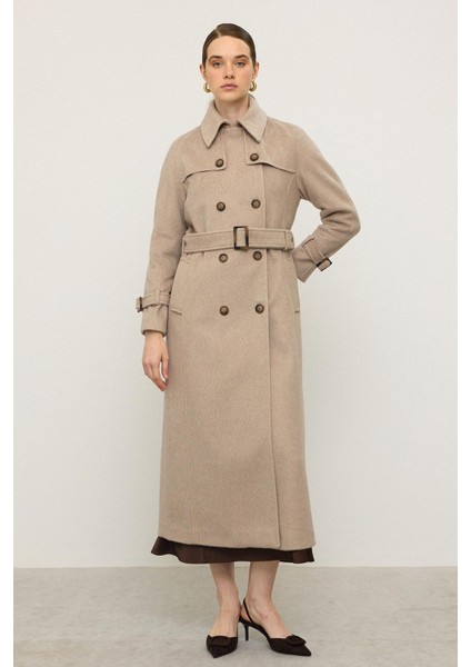 Reglan Kol Pelerin Detaylı Uzun Moher Kaban Kum 3144 indirimleri