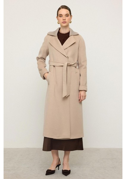 Triko Yakalı Reglan Kol Kaşmir Kaban Bej 3099 fiyatları