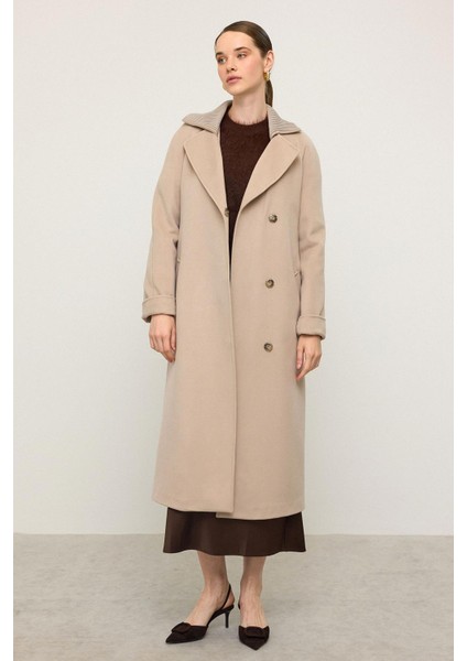 Triko Yakalı Reglan Kol Kaşmir Kaban Bej 3099 modelleri