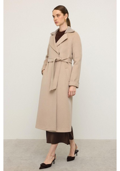 Triko Yakalı Reglan Kol Kaşmir Kaban Bej 3099 fırsatları