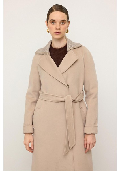 Triko Yakalı Reglan Kol Kaşmir Kaban Bej 3099 indirimleri