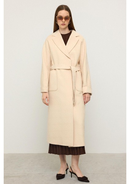 Torba Cepli Kendinden Desenli Oversize Limited Edition Kaban Krem 3140