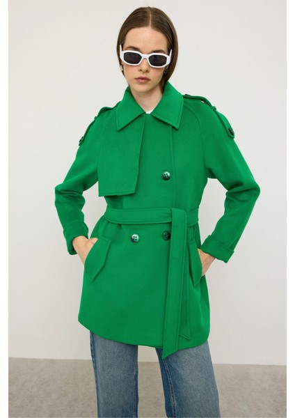 Reglan Kol Apolet ve Pelerin Detaylı Kaşmir Kaban Açık Yeşil 3131 fiyatları