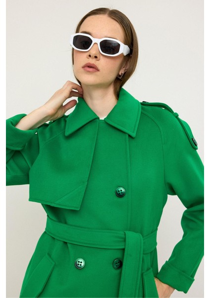 Reglan Kol Apolet ve Pelerin Detaylı Kaşmir Kaban Açık Yeşil 3131 fırsatları