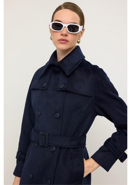 Reglan Kol Pelerin Detaylı Uzun Moher Kaban Lacivert 3144 fırsatları