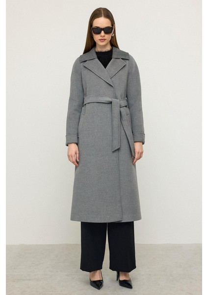 Triko Yakalı Reglan Kol Kaşmir Kaban Koyu Gri 3099