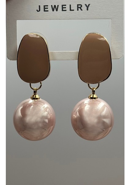 Pudra Pembe Incili Sallantılı Tasarım Küpe