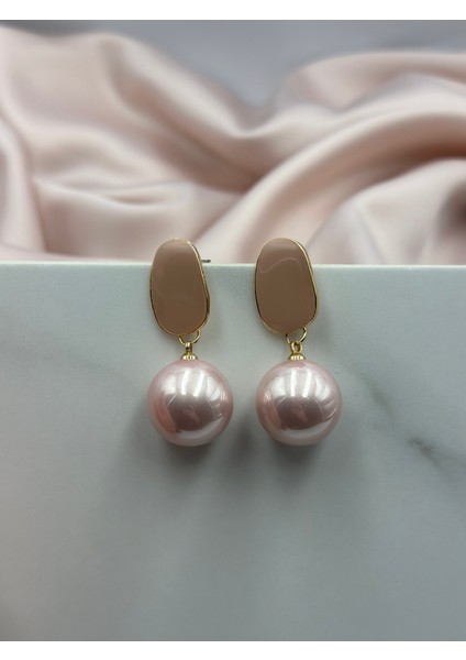 Pudra Pembe Incili Sallantılı Tasarım Küpe modelleri