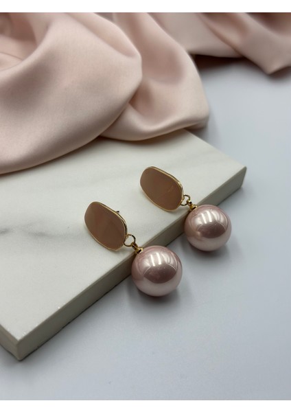 Pudra Pembe Incili Sallantılı Tasarım Küpe